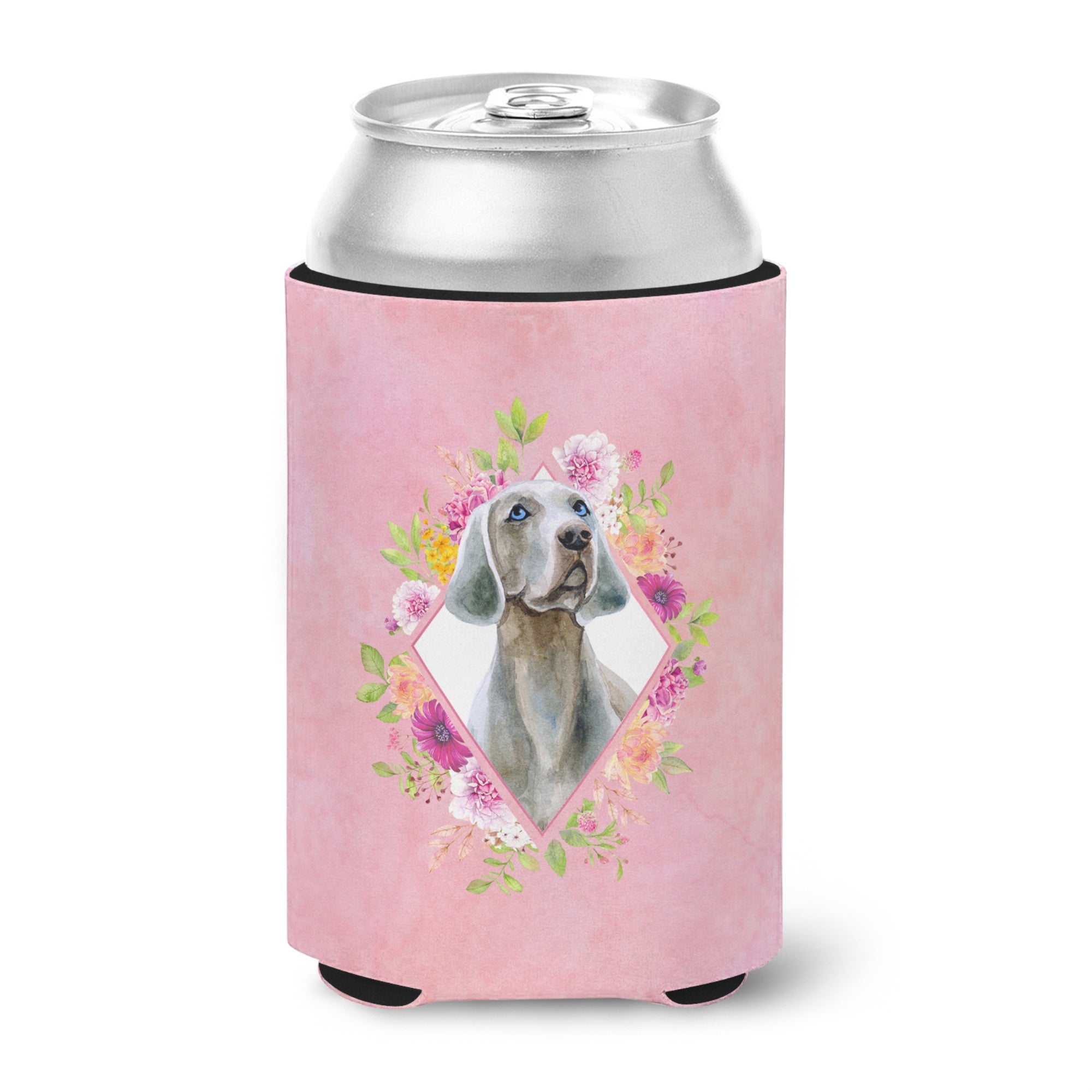 Weimaraner Pink Flowers Can Or Bottle Hugger